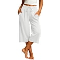 thumbnail image 1 of Women's Wide Leg Sweat Pants Comfy Elastic Drawstring Waist Yoga Capri Pants with Pockets Soft Stretch Lounge Cropped Trousers Streetwear White, 1 of 9