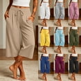 thumbnail image 1 of Women's Wide Leg Sweat Pants Comfy Elastic Drawstring Waist Yoga Capri Pants with Pockets Soft Stretch Lounge Cropped Trousers Streetwear Yellow, 1 of 9