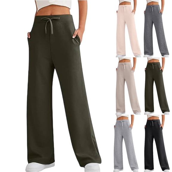 Women's Wide Leg Sweatpants Double Waisted Baggy Sweat Pants with Pockets Fashion Casual Gym Fall Winter Clothes Dark Green 2XL