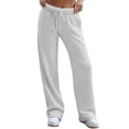 thumbnail image 1 of Women's Wide Leg Sweatpants Drawstring Elastic Waist Loose Fit Solid Color Casual Straight Leg Lounge Pants with Pockets, 1 of 5