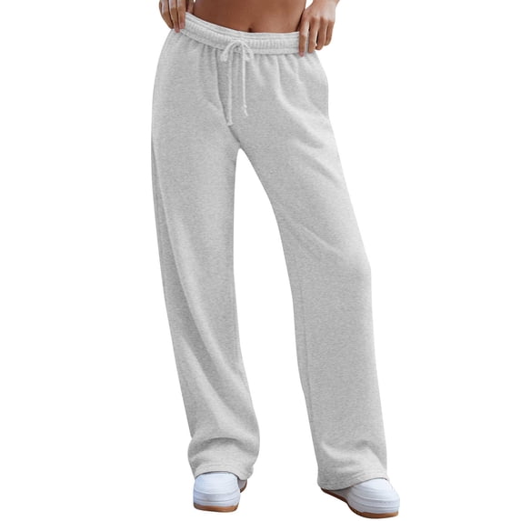 Women's Wide Leg Sweatpants Drawstring Elastic Waist Loose Fit Solid Color Casual Straight Leg Lounge Pants with Pockets