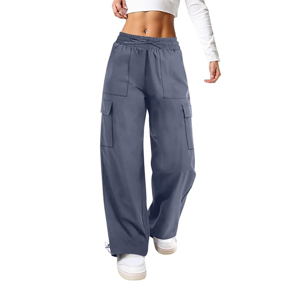 Women's Wide Leg Sweatpants Drawstring Waist Baggy Cargo Pants Casual Elastic Waisted Trousers with Pockets Navy M