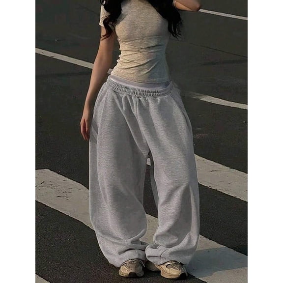 Women's Wide Leg Sweatpants, Elastic Waist Loose Casual Lounge Pants, Soft Comfy Athletic Trousers for Daily Workout