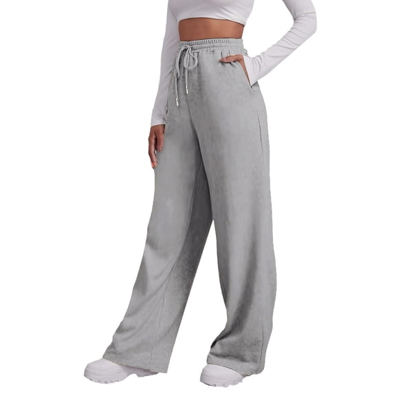 Women's Wide Leg Sweatpants Fleece Lined Athletic Lounge Pants Baggy Straight Leg Joggers with Pockets Gray 2XL