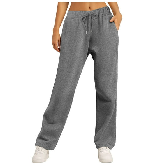 Women's Wide Leg Sweatpants Lined Baggy Straight Leg Drawstring Solid Pants Fall Outfits Athletic Joggers with Pockets Z004-Grey XXL
