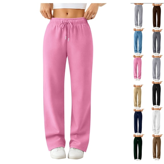 Women's Wide Leg Sweatpants Fleece Lined Baggy Straight Leg Lounge Pants Fall Athletic Joggers with Pockets,Pink M