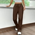 thumbnail image 1 of Women's Wide Leg Sweatpants Fleece Lined Baggy Straight Leg Lounge Pants Fall Outfits Athletic Joggers with Pockets 2025 Brown L, 1 of 5