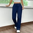thumbnail image 1 of Women's Wide Leg Sweatpants Fleece Lined Baggy Straight Leg Lounge Pants Fall Outfits Athletic Joggers with Pockets 2025 Navy M, 1 of 5