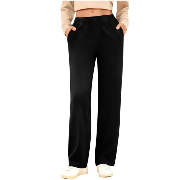 Women's Wide Leg Sweatpants Fleece Lined Baggy Straight Leg Lounge Pants Fall Outfits Athletic Joggers with Pockets