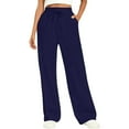 thumbnail image 1 of Women's Wide Leg Sweatpants Fleece Lined Baggy Sweat Pants Lounge Uncuffed Straight Leg Clothing Athletic Joggers with Pockets Dark Blue M, 1 of 3