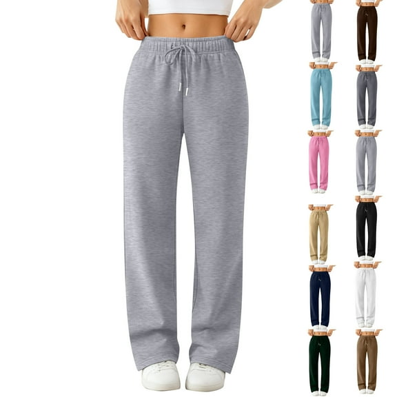 Women's Wide Leg Sweatpants Fleece Lined Thermal Pants Winter Warm Straight Fit Lounge Pants Dark Gray S