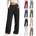 thumbnail image 1 of Women's Wide Leg Sweatpants High Waist Lounge Pants with Pockets 2-in-1 Drawstring Hem Joggers Casual Yoga Trousers, 1 of 8