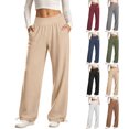 thumbnail image 1 of Women's Wide Leg Sweatpants High Waist Lounge Pants with Pockets 2-in-1 Drawstring Hem Joggers Casual Yoga Trousers, 1 of 8