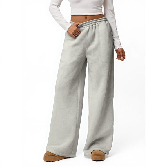 Women's Wide Leg Sweatpants High Waisted Baggy Workout Sweat Pants Comfy Athletic Casual Pants for Fall Winter Wear Gray M