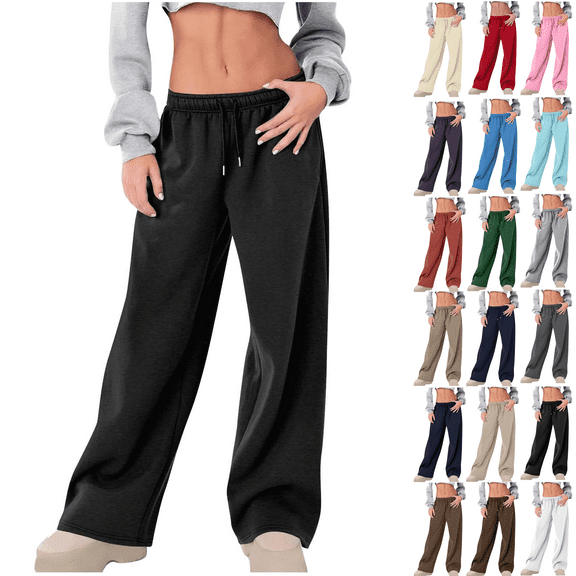 Women's Wide Leg Sweatpants High Waisted Fleece Lined Baggy Joggers Pant Fall Winter Drawstring Lounge Trousers with Pockets