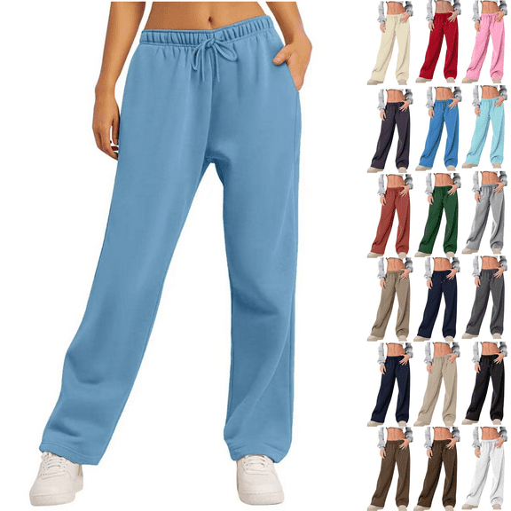 Women's Wide Leg Sweatpants High Waisted Fleece Lined Baggy Joggers Pant Fall Winter Drawstring Lounge Trousers with Pockets