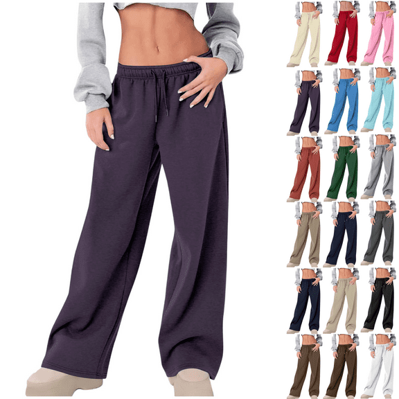 Women's Wide Leg Sweatpants High Waisted Fleece Lined Baggy Joggers Pant Fall Winter Drawstring Lounge Trousers with Pockets