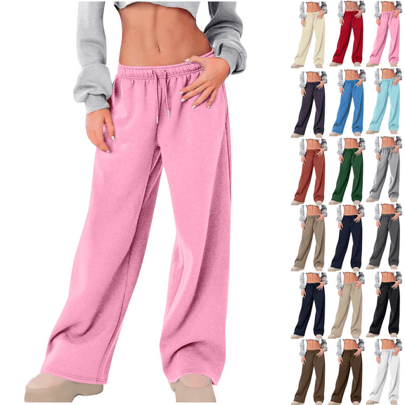 Women's Wide Leg Sweatpants High Waisted Fleece Lined Baggy Joggers Pant Fall Winter Drawstring Lounge Trousers with Pockets