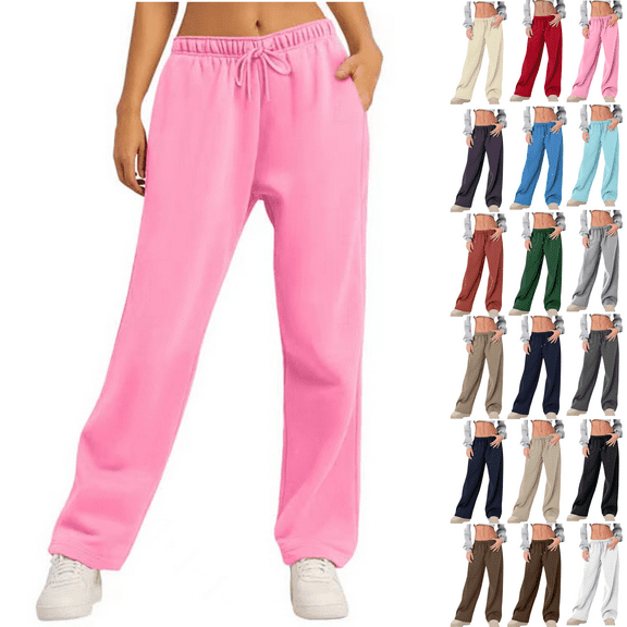 Women's Wide Leg Sweatpants High Waisted Fleece Lined Baggy Joggers Pant Fall Winter Drawstring Lounge Trousers with Pockets