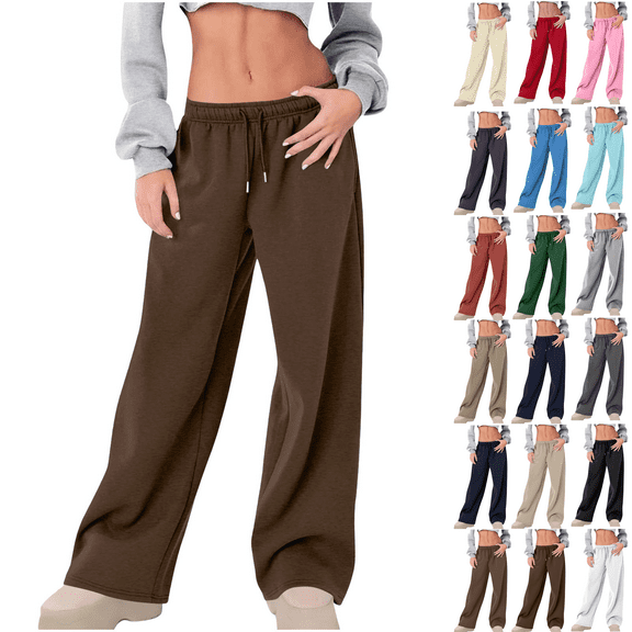 Women's Wide Leg Sweatpants High Waisted Fleece Lined Baggy Joggers Pant Fall Winter Drawstring Lounge Trousers with Pockets