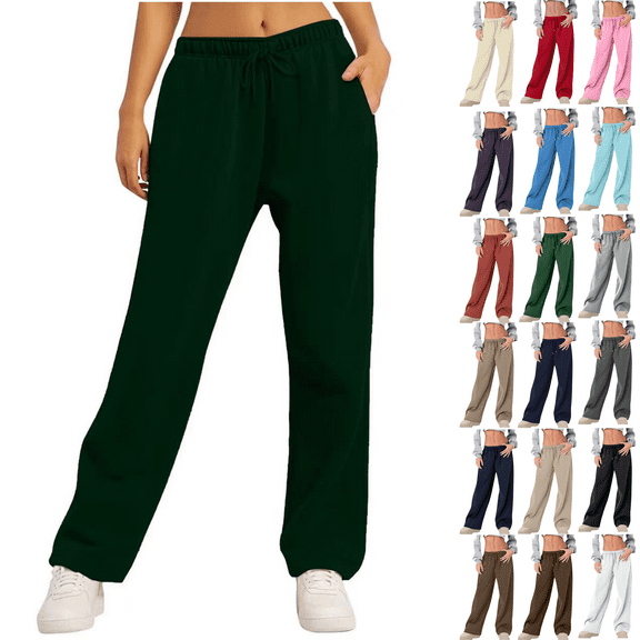 Women's Wide Leg Sweatpants High Waisted Fleece Lined Baggy Joggers Pant Fall Winter Drawstring Lounge Trousers with Pockets