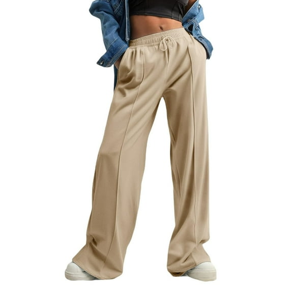 Women's Wide Leg Sweatpants Jogger Baggy Comfy Casual Pants Fashion Solid Color Lounge Running Sport Trouser Khaki Large