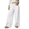 thumbnail image 1 of Women's Wide Leg Sweatpants Loose Yoga Pants Casual Drawstring High Waisted Pants with Pockets White S, 1 of 9