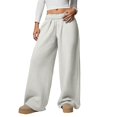 thumbnail image 1 of Women's Wide Leg Sweatpants Thick Thermal Drawstring Pants Side Pockets, Elastic Waist, Solid Color, High Waisted Baggy Pants, Straight Leg Trousers, For Daily Wear, Streetwear, 1 of 9