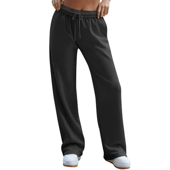 Women's Wide Leg Sweatpants Trendy Interior Drawstring Baggy Sweatpants High Casual Trousers Jogger Pant