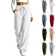 thumbnail image 1 of Women's Wide Leg Sweatpants With High Waist Drawstring Elastic Waist Casual Loose Fit Jogger Solid Color Matte Sweatpants with Side Pockets, 1 of 6