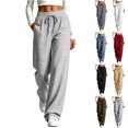 thumbnail image 1 of Women's Wide Leg Sweatpants With High Waist Drawstring Elastic Waist Casual Loose Fit Jogger Solid Color Matte Sweatpants with Side Pockets, 1 of 6