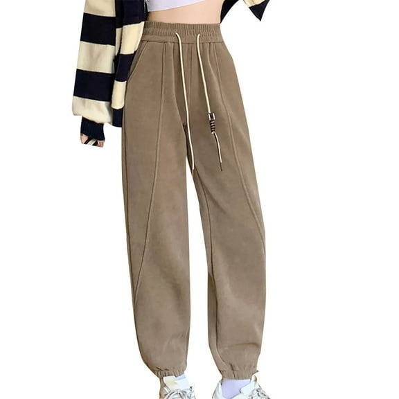 Women's Wide Leg Sweatpants Women's Wide Leg Pants Ndbuld Women Warm And Cold Cotton Pants Lightweight Plus Size High Waist Casual Versatile Women Pants Long Pants Khaki M