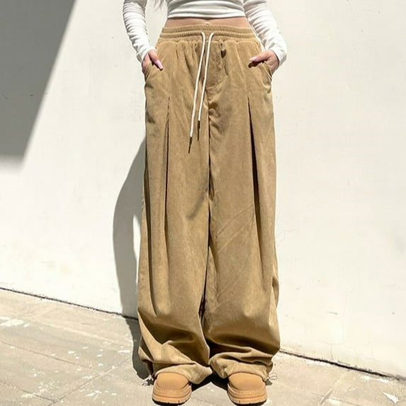 Women's Wide Leg Sweatpants Women's Wide Leg Pants Track Pants Women Baggy Pants Ndbuld Women Casual Trousers High Waisted Loose Straight Leg Stylish Pants Evergreen Khaki M