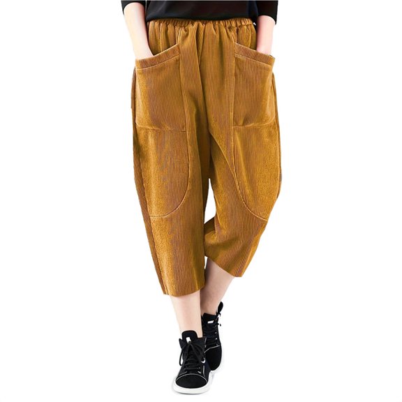 Women's Wide Leg Sweatpants Women's Wide Leg Pants Track Pants Women Baggy Pants Ndbuld Women Pocket Casual Trousers High Waisted Loose Corduroy Stylish Retro Pants Orange L