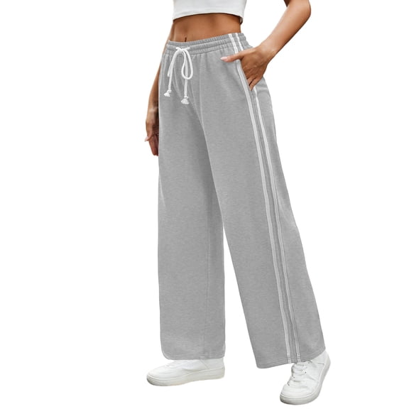Women’s Wide Leg Sweatpants with Adjustable Drawstring Waist and Dual Side Stripe Athletic Lounge Pants