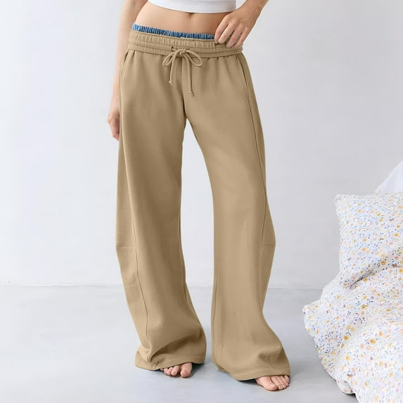 Women's Wide Leg Sweatpants with Interior Drawstring Waist Baggy Barrel Leg Casual Lounge Pants Comfort Fit Athletic Wear Coffee S