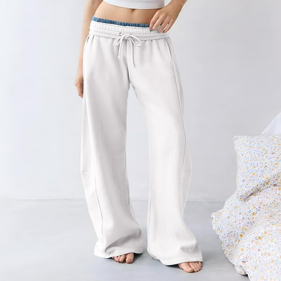 Women's Wide Leg Sweatpants with Interior Drawstring Waist Baggy Barrel Leg Casual Lounge Pants Comfort Fit Athletic Wear White XXL