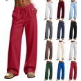 thumbnail image 1 of Women's Wide Leg Sweatpants with Pockets Elastic Waist Drawstring Casual Lounge Pants for Travel Sport & Daily Wear, 1 of 7