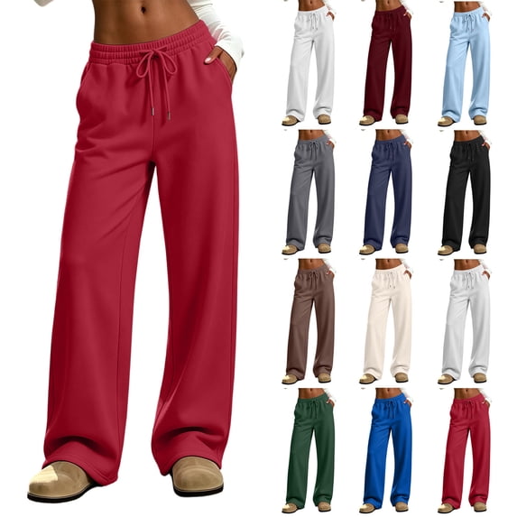 Women's Wide Leg Sweatpants with Pockets Elastic Waist Drawstring Casual Lounge Pants for Travel Sport & Daily Wear