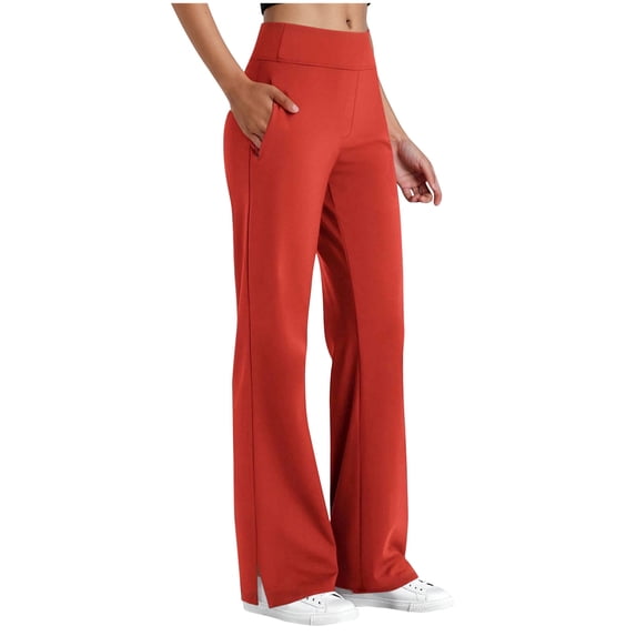 Women's Wide Leg Sweatpants wth Pockets Split Hem Wide Leg Stretch Soft High Waisted Workout Yoga Pants (S, Orange)