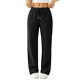 thumbnail image 1 of Women's Wide Leg Track Pants Fleece Lined Loose Straight Cut, Casual Sports Jogger Pants with Pockets for Comfortable and Warm Athletic Activities,Black,L, 1 of 6