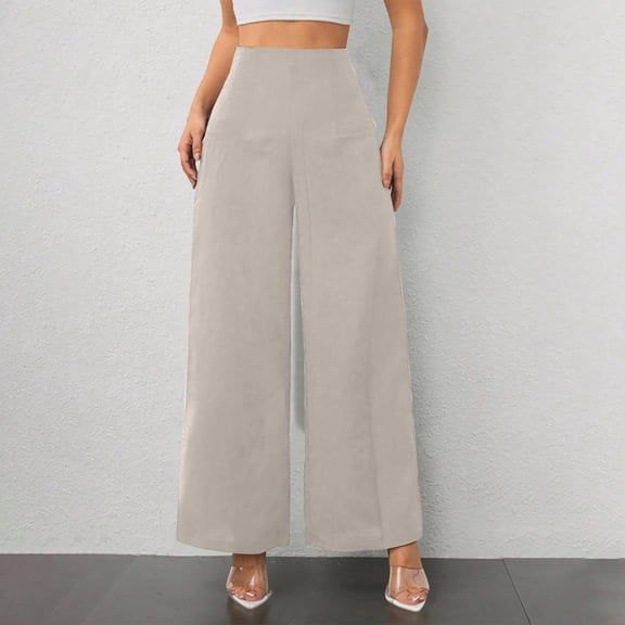 Women's Wide Leg Trousers, Draping Casual Work Pants, High Waist Flowy Palazzo Pants for Office, Commute, Daily Wear and Versatile Outfits Khaki XXL