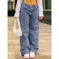 thumbnail image 1 of Women's Wide Leg Washed Denim Jeans with Patchwork Frayed Details Stylish Instagram Worthy for Daily Wear, 1 of 6