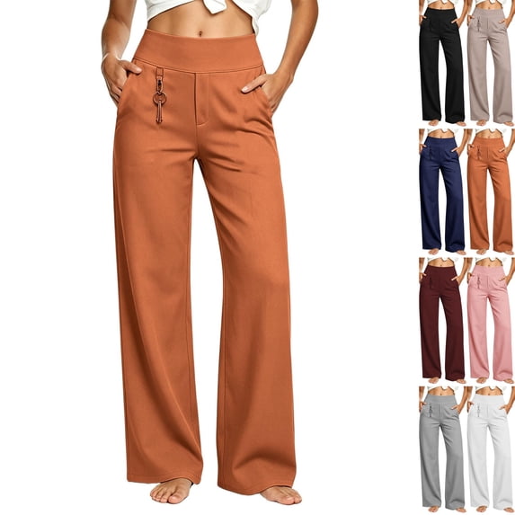 Women's Wide Leg Yoga Dress Pants Stretch Casual Work Slacks | High Waisted Tummy Control Workout Pants with Pockets Business Casual Trousers Orange L
