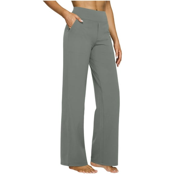 Women's Wide Leg Yoga Pants Business Leggings Elastic Waist Joggers Office Pants with Pocket Tummy Control Legging Sweatpants High Waisted Bottoms Work Lounge Pant Pilates Outfit