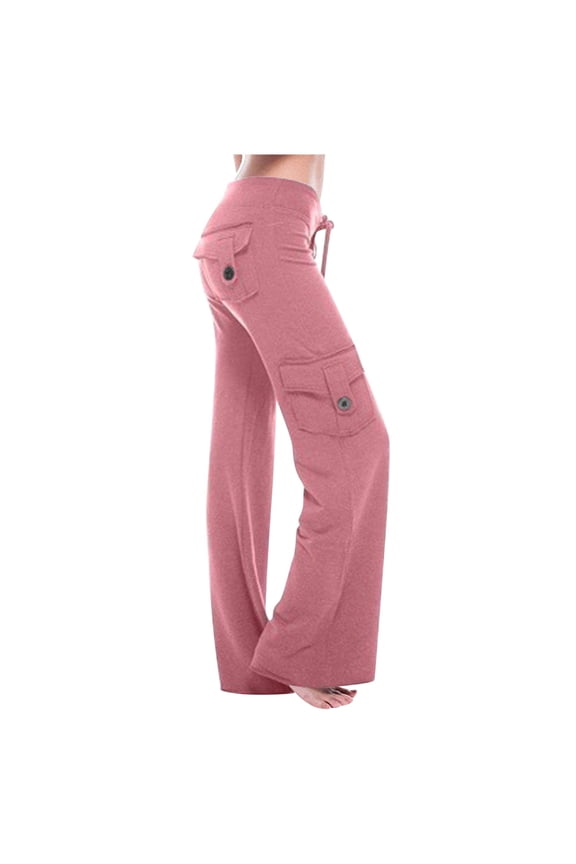 Women's Wide Leg Yoga Pants with Cargo Pockets - Polyester Spandex, Elastic Waist, Stretchy Palazzo Pants, Fit for Gym/Workout/Casual