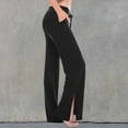 thumbnail image 1 of Women's Wide Leg Yoga Pants with Split Hem Drawstring Flare Loungewear Pants Side Pockets, Soft Cotton Sports Trousers Black XL, 1 of 6