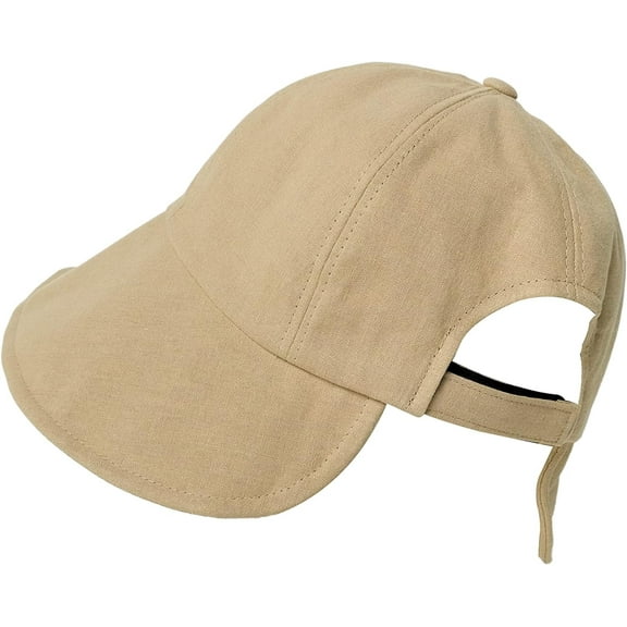 Women's Wide Linen Bucket Hat Velcro Adjustable Brim Travel Beach Sun Hat UV Cap