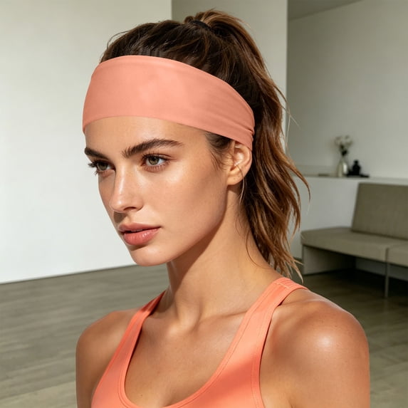 Women's Wide Non Slip Sweat Wicking Workout Headband,Moisture Wicking Athletic Headband for Running Yoga Cycling,Elastic Soft Wide Sweat Absorb Hair Band for Men & Women,Summer Sports Headwrap Orange