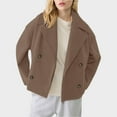 thumbnail image 1 of Women's Wide Notch Lapel Cropped Coat, Wool Blend Short Jacket, Double Breasted Long Sleeve Topcoat, Thickened Warm Outerwear, Casual Padded Fall Winter Jacket Gold XL, 1 of 5